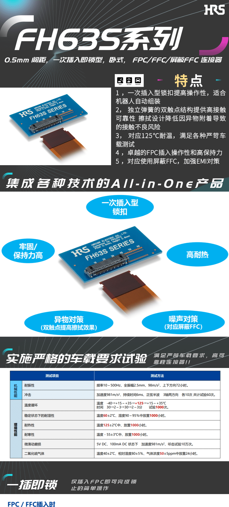 【產(chǎn)品推薦】一插即鎖，2觸點(diǎn)，支持125℃連接器-FH63S系列