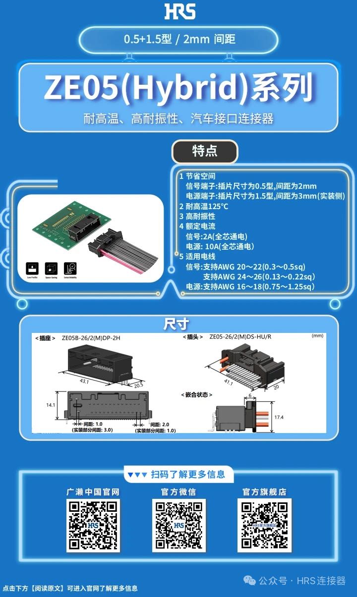 【產品推薦】耐高溫、高耐振性、汽車接口、電源信號混合型連接器ZE05系列